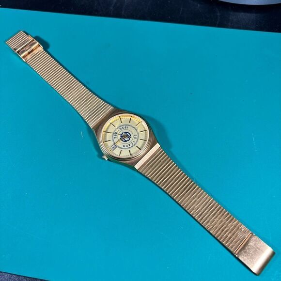 Vintage United Steel Workers Of American Watch Men Gold Tone Gold Dial Date - Picture 4 of 5